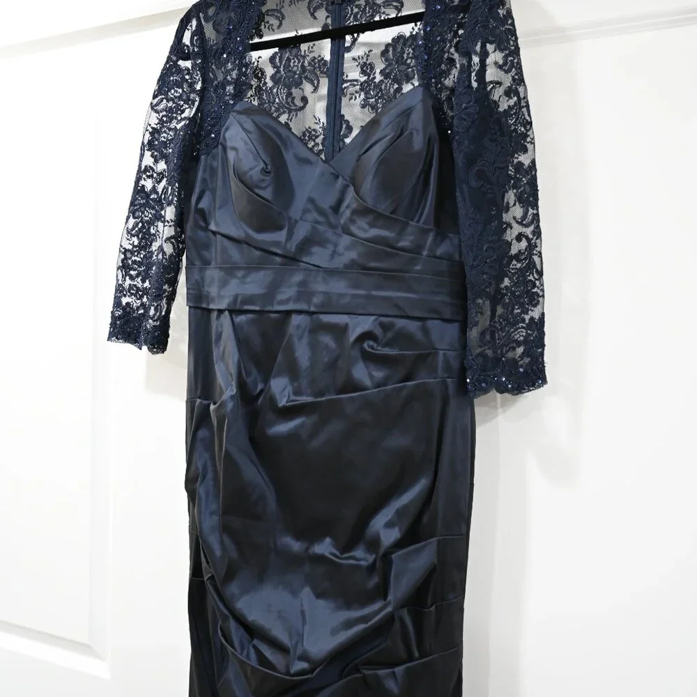 Rickie Freeman For Teri Jon Size 12 Lace Sleeve with Mermaid Style Bottom Gown - Picture 5 of 11